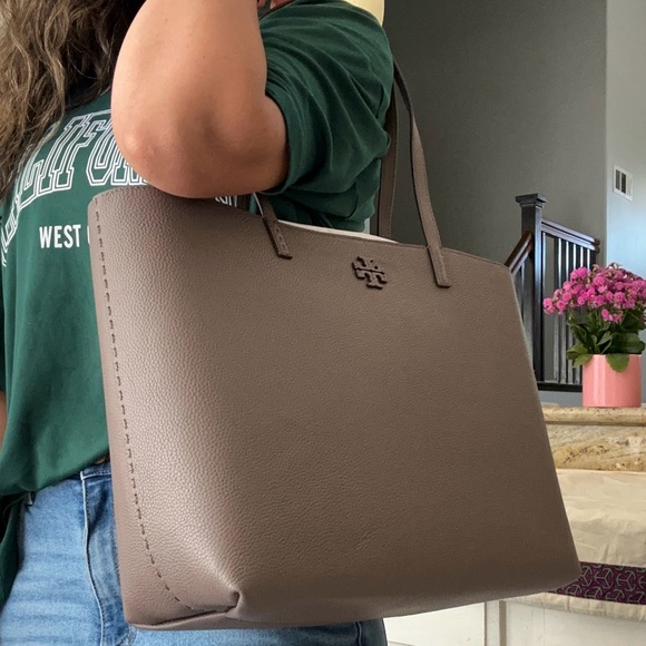 NWT Tory Burch McGraw Leather Tote in Silver Maple, w/Dust Bag, Retails $398 - Picture 9 of 10